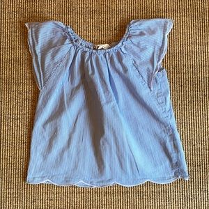 H&M scalloped edge blue and white striped top